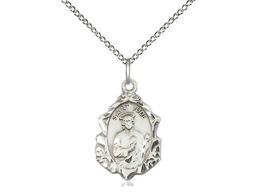 Sterling silver St. Jude patron saint medal necklace with 18 inch chain, 3/4 x 1/2 inch pendant, handcrafted in USA by Bliss Manufacturing
