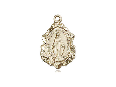 14kt solid gold Miraculous Medal pendant 3/4 x 1/2 inches handcrafted in USA by Bliss Manufacturing