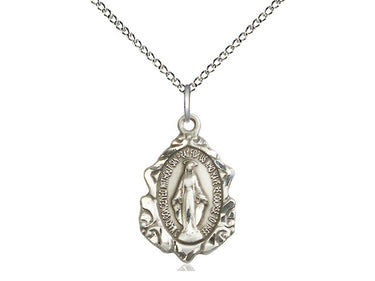 Medium Sterling Silver Miraculous Medal Necklace 3/4 x 1/2 inch with 18 inch chain by Bliss