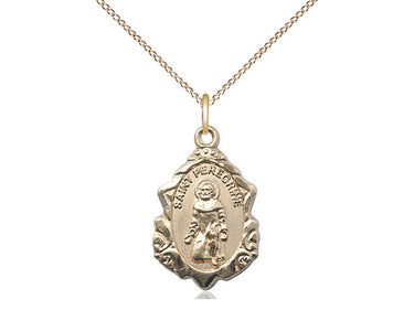 14kt Gold Filled St. Peregrine patron saint medal necklace with 18-inch curb chain, handcrafted by Bliss