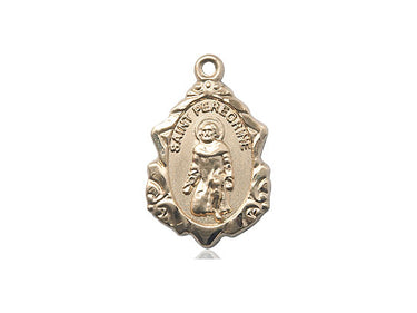 14kt Solid Gold St. Peregrine Catholic Patron Saint Medal Pendant 3/4 x 1/2 inches by Bliss Manufacturing