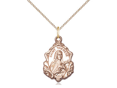 Medium 14kt Gold Filled St. Therese of Lisieux Patron Saint Medal Necklace 7/8 x 1/2 inch with 18 inch Chain by Bliss