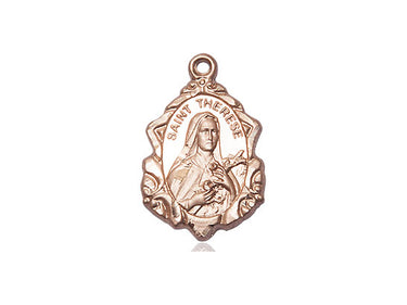 Medium 14kt Solid Gold St. Therese of Lisieux Patron Saint Medal Pendant 7/8 x 1/2 inch by Bliss