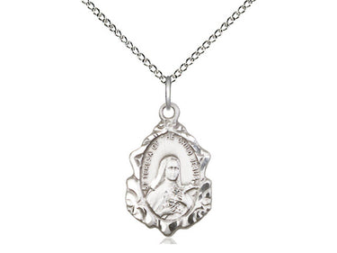 Sterling Silver St. Theresa of Lisieux patron saint medal necklace 3/4 x 1/2 with 18 inch chain by Bliss