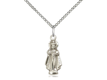 Sterling silver Infant of Prague medal necklace 3/4 x 1/4 inches with 18 inch chain by Bliss Manufacturing