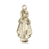 14kt solid gold Infant of Prague medal pendant 1 inch by 3/8 inch handcrafted by Bliss Manufacturing USA