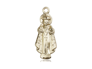 14kt solid gold Infant of Prague medal pendant 1 inch by 3/8 inch handcrafted by Bliss Manufacturing USA