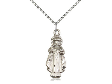 Sterling Silver Infant of Prague Medal Necklace 1x3/8 inch pendant on 18 inch chain by Bliss