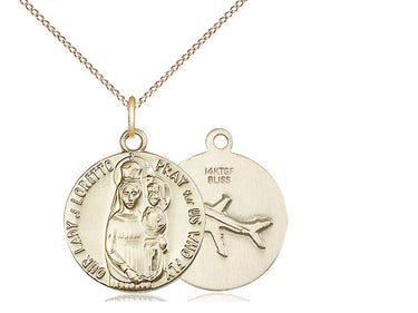 14kt gold filled Our Lady of Loretto medal necklace 3/4 inch pendant on 18 inch chain by Bliss Manufacturing