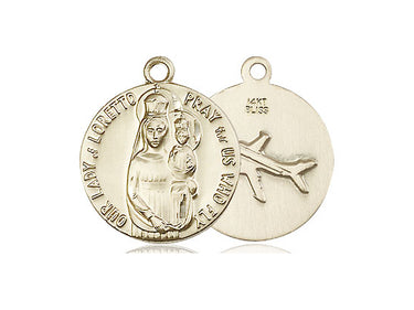 14kt solid gold Our Lady of Loretto medal pendant 3/4 inch handcrafted by Bliss Manufacturing