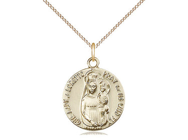 14kt gold filled Our Lady of Loretto medal necklace 3/4 inch on 18 inch chain by Bliss