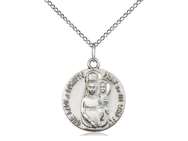 Sterling silver Our Lady of Loretto medal necklace with 3/4 x 5/8 pendant on 18 inch chain by Bliss