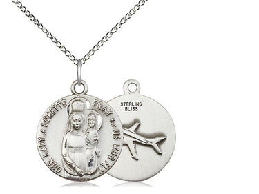 Sterling Silver Our Lady of Loretto Medal Necklace 3/4 x 5/8 inches with 18 inch chain handmade by Bliss