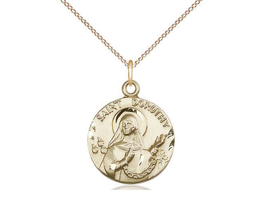 14kt gold filled St. Dorothy patron saint medal necklace with 18 inch chain, handmade by Bliss