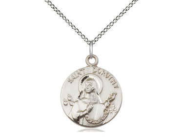 Sterling silver St. Dorothy patron saint medal necklace, 3/4 x 5/8 inches, 18 inch chain, Bliss Manufacturing