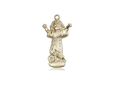 14kt solid gold Divino Nino medal pendant, 3/4 x 3/8 inches, handcrafted by Bliss Manufacturing