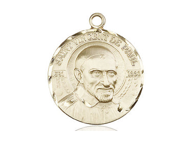 14kt solid gold St. Vincent De Paul patron saint medal pendant 1x7/8 inch by Bliss Manufacturing