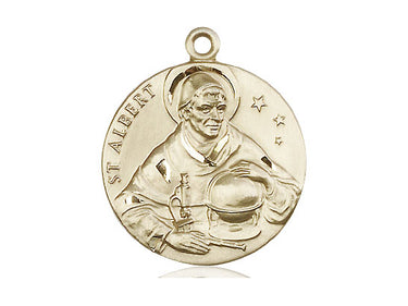 14kt Solid Gold St. Albert the Great Patron Saint Medal Pendant 1 x 7/8 inches by Bliss Manufacturing