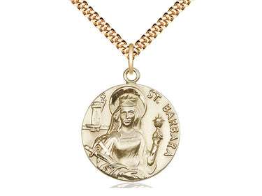 Gold Filled St. Barbara Catholic medal necklace 1 inch pendant on 24 inch chain by Bliss USA