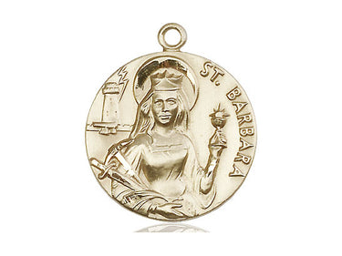 14kt solid gold St. Barbara Catholic medal pendant 1 inch medium by Bliss Manufacturing USA