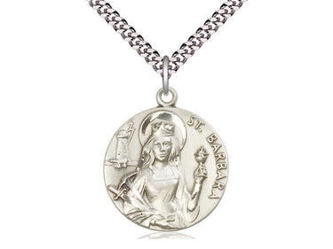 Sterling Silver St. Barbara Patron Saint Medal Necklace 1 x 7/8 inches with 24 inch chain by Bliss