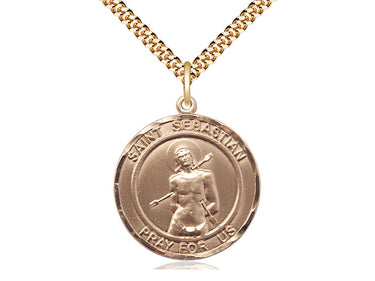 14kt Gold Filled St. Sebastian Patron Saint Medal Necklace 1 x 7/8 on 24 inch chain by Bliss Manufacturing
