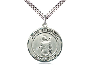 Sterling Silver St. Sebastian Patron Saint Medal Necklace 1 x 7/8 on 24 inch chain by Bliss Manufacturing