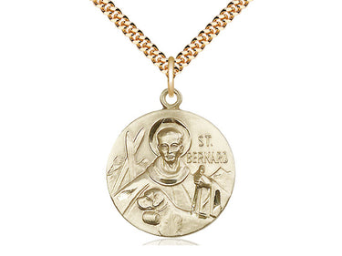 14kt Gold Filled St. Bernard of Monjoux Medal Necklace 1 inch pendant on 24 inch chain handcrafted by Bliss Manufacturing USA
