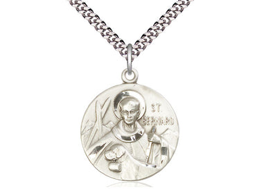 Sterling Silver St. Bernard of Montjoux Patron Saint Medal Necklace 1 x 7/8 inches with 24 inch chain by Bliss