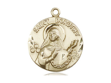 14kt Solid Gold St. Dorothy Patron Saint Medal Pendant 1x7/8 inch by Bliss Manufacturing