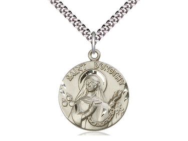 Sterling Silver St. Dorothy Patron Saint Medal Necklace 1x7/8 inch on 24 inch Chain by Bliss