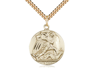 14kt Gold Filled St. Michael the Archangel Patron Saint Medal Necklace 1 x 7/8 inch with 24 inch chain by Bliss