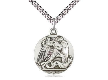 Sterling Silver St. Michael the Archangel Medal Necklace 1 x 7/8 inch with 24 inch chain by Bliss
