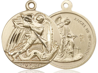 14kt Solid Gold Large St. Michael the Archangel Patron Saint Medal Pendant 1 3/8 inch by Bliss