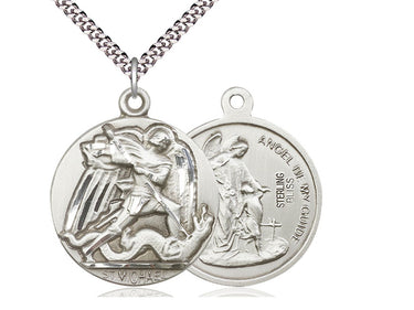 Sterling Silver Large St. Michael the Archangel Medal Necklace 1 3/8 x 1 1/8 inches on 24 inch chain by Bliss