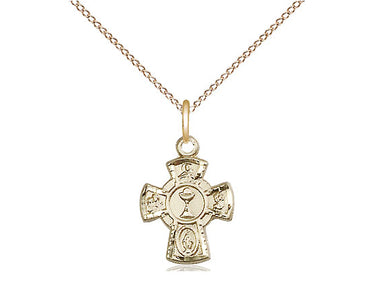 Small 14kt Gold Filled 5-Way Medal Necklace with Chalice Pendant 1/2 x 3/8 inch on 18 inch Chain by Bliss