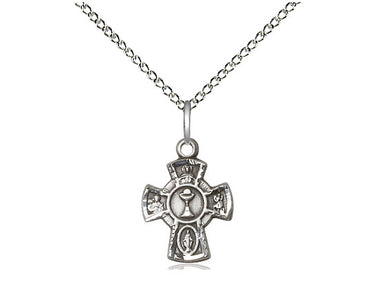 Small Sterling Silver 5-Way Medal Necklace with Chalice, 1/2 x 3/8 inches on 18-inch chain, USA Made by Bliss