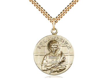 14kt Gold Filled St. Lawrence Patron Saint Medal Necklace 1 x 7/8 inches on 24 inch chain by Bliss