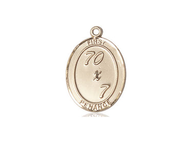 14kt Solid Gold First Penance Medal Pendant 3/4 x 1/2 inch handcrafted in USA by Bliss