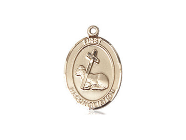 14kt solid gold First Reconciliation medal pendant 3/4 inch by 1/2 inch handcrafted by Bliss Manufacturing