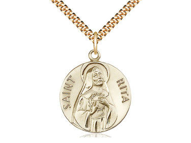 14kt Gold Filled St. Rita of Cascia Patron Saint Medal Necklace 1 x 7/8 inches with 24 inch chain by Bliss