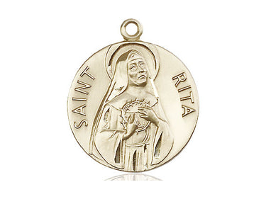14kt Solid Gold St. Rita of Cascia Medal Pendant 1 inch by 7/8 inch Medium Size Handcrafted by Bliss