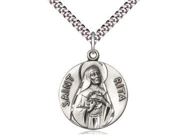 Sterling Silver St. Rita of Cascia Medal Necklace 1 inch by 7/8 inch with 24 inch Chain by Bliss