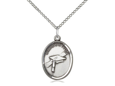 Sterling Silver Catholic Graduation Medal Necklace with 3/4 x 1/2 inch pendant on 18 inch chain by Bliss Manufacturing