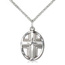 Sterling silver medium Catholic cross necklace with 3/4 x 1/2 inch pendant on 18 inch chain handcrafted by Bliss Manufacturing