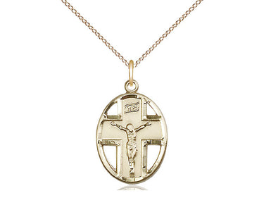 14kt Gold Filled Catholic Crucifix Necklace 3/4 x 1/2 on 18 inch chain by Bliss Manufacturing