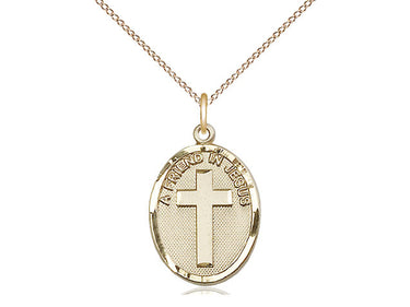 Gold Filled A Friend In Jesus Medal Necklace 3/4 x 1/2 inches on 18 inch chain by Bliss