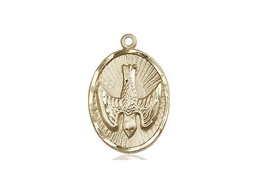 14kt Solid Gold Holy Spirit Medal pendant 3/4 inch with dove symbol handmade by Bliss Manufacturing