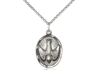 Sterling Silver Holy Spirit Medal Necklace with dove pendant 3/4 inch on 18 inch chain by Bliss Manufacturing