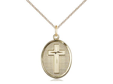 14kt gold filled medium Catholic cross necklace with 3/4 inch pendant and 18 inch chain by Bliss